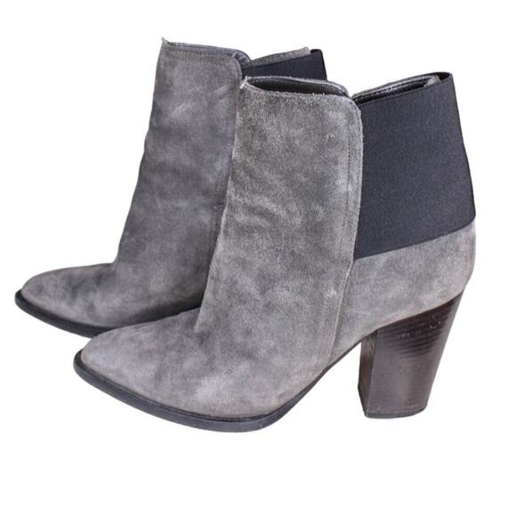 VINCE High Heel Boots Gray Suede Leather Pointed Toe Block Heel Size 8 - Picture 2 of 5